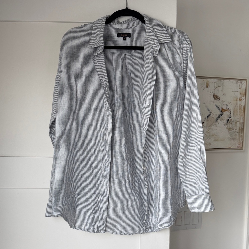Quince women’s Light Blue Stripe Linen Shirt